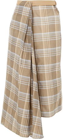 Belted Checked Cotton And Silk-blend Voile Wrap Skirt - Beige