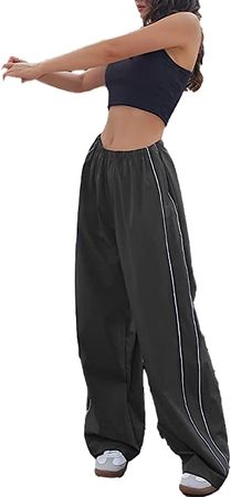 Amazon.com: Lingjiazi Womens Parachute Pants Baggy Wide Leg Elastic Waist Y2k Track Pants Sweatpants Streetwear(0230-DarkGrey-M) : Clothing, Shoes & Jewelry