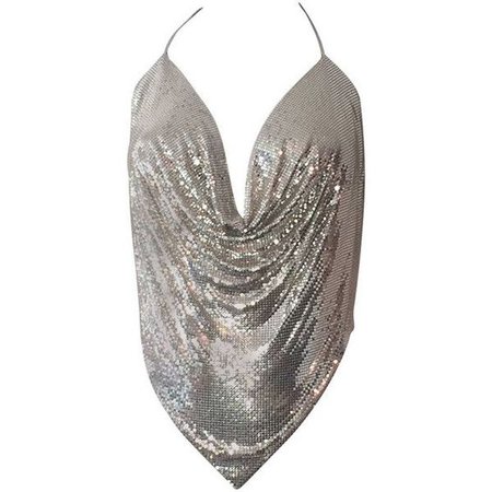 *clipped by @luci-her* Sequin Silver Cowl Halter Top