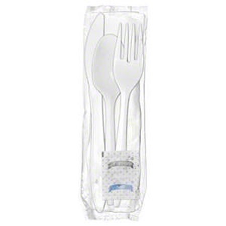 AmerCare® 6 in 1 Fork/Spoon/Knife/Napkin/S&P Cutlery Kit - White | Haskins Company