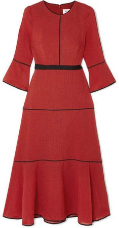 Cefinn - Grosgrain-trimmed Voile Midi Dress - Red