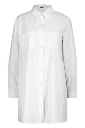 Pocket Front Cotton Shirt Dress white