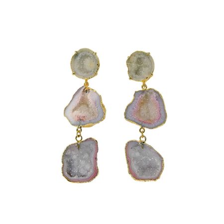 Niveah Beige & Blush Pink Crystal Geode Drop Statement Earrings | AMINA JOHAN | Wolf & Badger