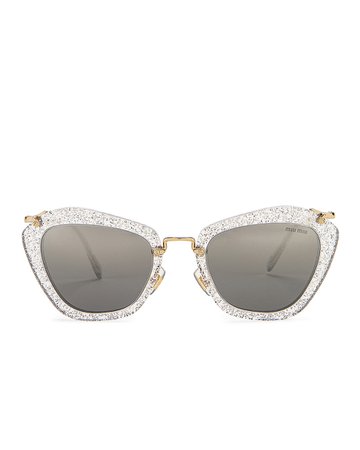 Miu Miu Cat Eye Sunglasses in Glitter Silver | FWRD