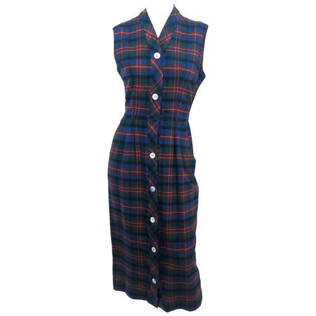 1960s Plaid Wool Shift Dress For Sale at 1stdibs