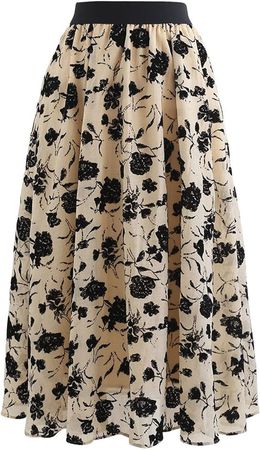 Amazon.com: CHICWISH Women's Sand Rosa Floral Print Sheer Chiffon Midi Skirt : Clothing, Shoes & Jewelry