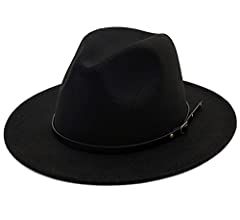 UTOWO Classic Black-Felt-Fedora-Hats-for-Women, Wide-Brim-Wool-Rancher-Panama Jazz Hat with Belt-Buckle at Amazon Women’s Clothing store