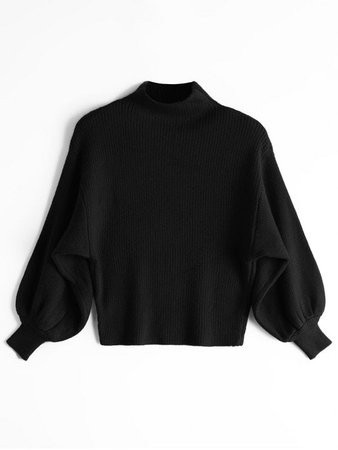 [52% OFF] 2019 Lantern Sleeve Mock Neck Sweater In BLACK | ZAFUL Singapore