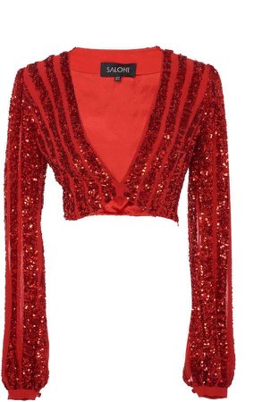 Saloni Camille Cropped Sequined Silk-Chiffon Top