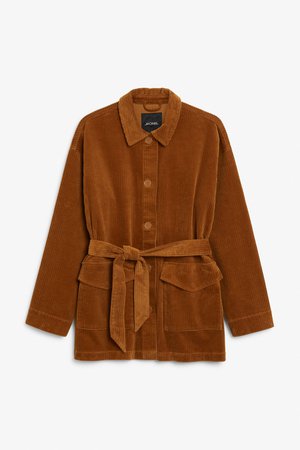 Belted corduroy jacket - Milk chocolate brown - Coats & Jackets - Monki GB