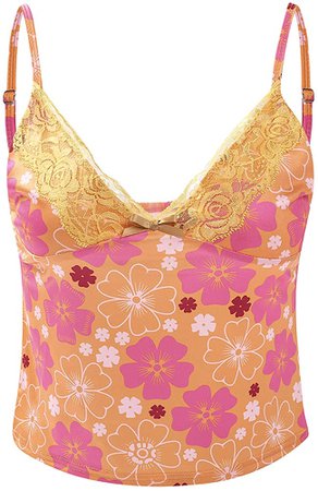 Summer Women 's Lace Sleeveless Top Sexy V Neck Strap Bow Camisole Printed Purple Leopard Slim Tank Tops Streetwear (Orange, L) at Amazon Women’s Clothing store