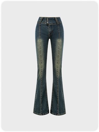 Slim-fit Flared Trousers With Stitching Denim Pants | Bottoms | Kollyy Solid Women Pants Denim Blue Pants | kollyy
