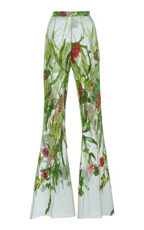 Iridescent Garden Floral Organza Flare Trouser by Christian Siriano | Moda Operandi