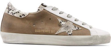 Superstar Distressed Leather And Suede Sneakers - Taupe