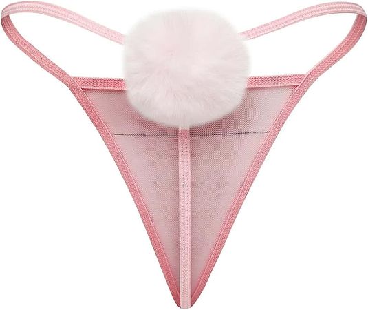 Amazon.com: GORGLITTER Women's Sexy Thong Panty Rabbit Tail G-String Lingerie Mesh Fur Pompom T-Back Underwear Pink Large : Clothing, Shoes & Jewelry