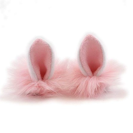 Amazon.com: Pawstar Clip In Furry Bunny Ears Hair Clips On - Arctic White: Clothing