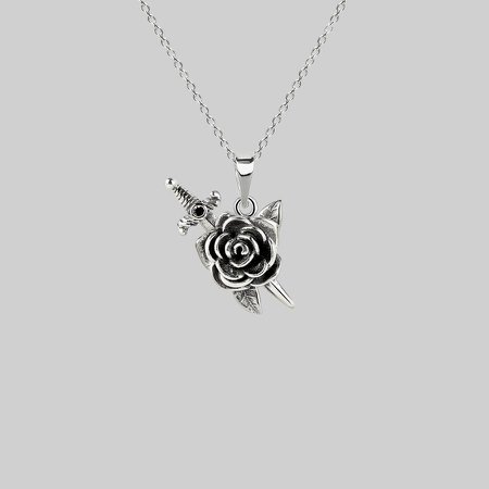 RHAPSODY. Dagger Through Rose Necklace - Silver – REGALROSE