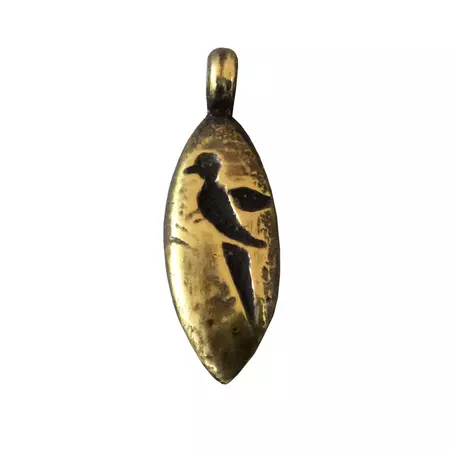 Rustic Cast Copper Perched Bird Icon Pendant - Oxidized Gold Plated - – Only Beads