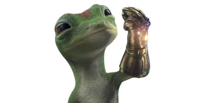 Geico gecko with the infinity gauntlet