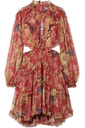 Zimmermann | Melody cutout floral-print silk-crepon mini dress | NET-A-PORTER.COM