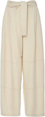 Belted Twill Wide-Leg Pants