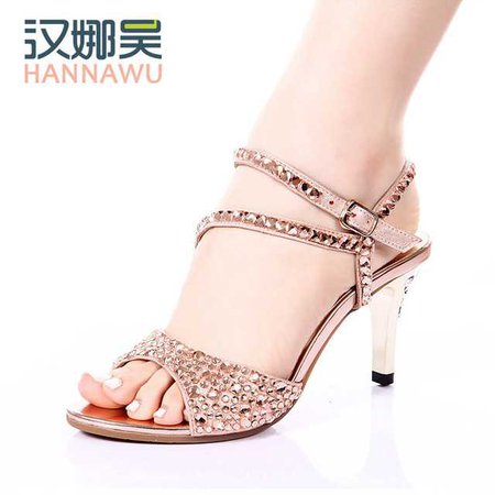 2014 NEW pink gold sweet sandals for women adorable thin high heels rhinestone ankle strap shoes black available summer office-in Women's Sandals from Shoes on Aliexpress.com | Alibaba Group