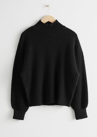 Oversized Mock Neck Wool Blend Sweater - Black - Sweaters - & Other Stories