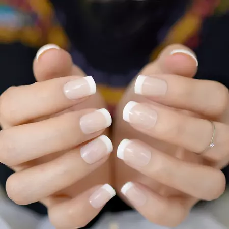 Classical-Natural-French-Nail-Super-Real-White-Tip-Fake-Nails-with-Glue-Sticker-Office-Lady-Must.jpg (1000×1000)