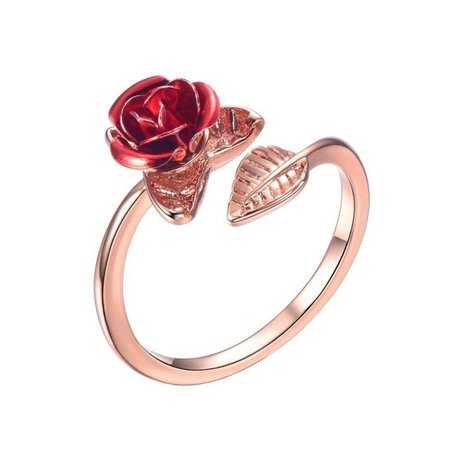 red rose w single leaf ring