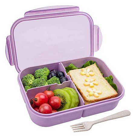 Amazon.com: Bento Box, Bento lunch Box for Kids and Adults, Leakproof Lunch Containers with 3 Compartments, Lunch box Made by Wheat Fiber Material(Purple) By Itopor: Kitchen & Dining