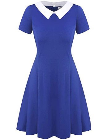 Aphratti Women's Short Sleeve Casual Peter Pan Collar Flare Dress at Amazon Women’s Clothing store