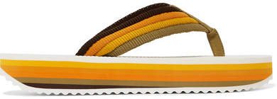 Rainbow Leather-trimmed Canvas Platform Flip Flops - Yellow