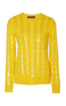 Ralph Lauren Sequined Silk Cable-Knit Sweater