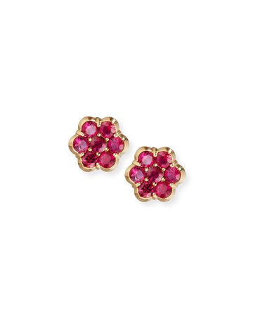 Bayco 18K Gold & Ruby Floral Stud Earrings