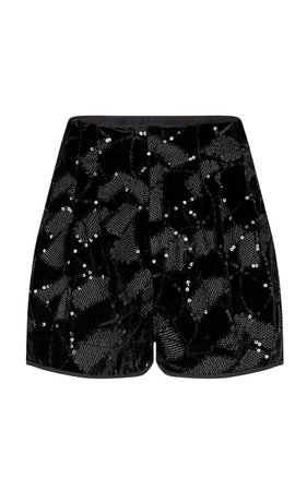 ROTATE Janis Sequined Velvet-Jacquard Shorts