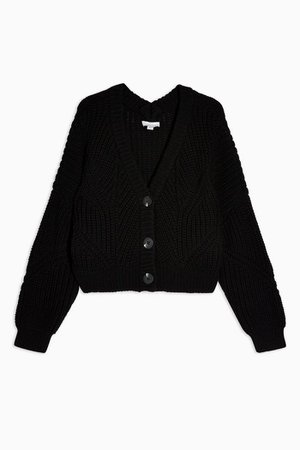 CONSIDERED Black Crop Knitted Cardigan With Recycled Polyester | Topshop