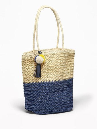 Color-Blocked Straw Tote for Women | Old Navy
