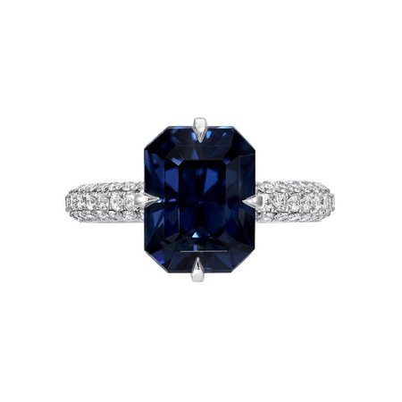 Blue Spinel Engagement Ring Emerald Cut Diamond Platinum Cocktail Ring