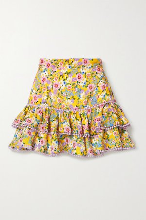 Fera Crochet-trimmed Ruffled Floral-print Voile Mini Skirt - Yellow