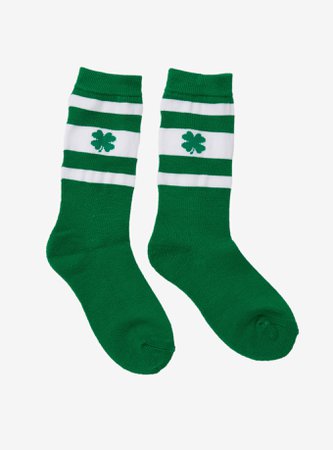 Four-Leaf Clover Green & White Crew Socks