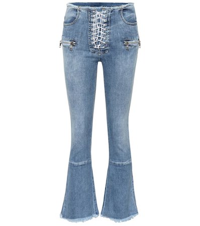 Lace-up mid-rise kick-flare jeans