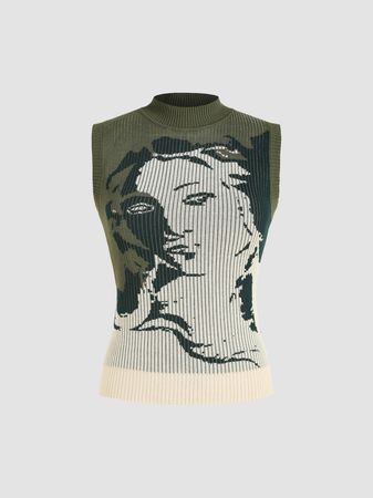 Graphic Print Knit Tank Top - Cider