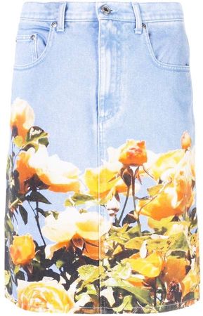 roses print denim skirt