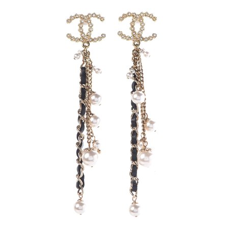 chanel pearl chain dangle earrings