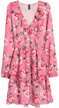 Chiffon Dress with Flounces - Pink