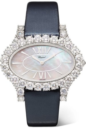 Chopard | L'Heure du Diamant 27.50mm 18-karat white gold, satin, diamond and mother-of-pearl watch | NET-A-PORTER.COM