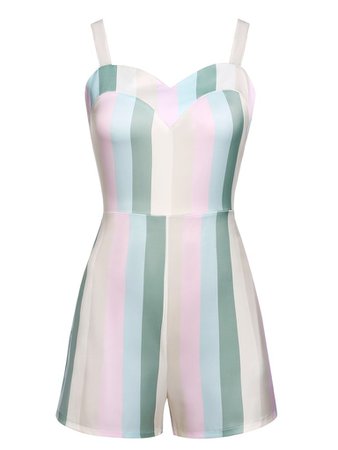[Pre-sale]Rainbow 1950s Stripes Pockets Romper – Retro Stage - Chic Vintage Dresses and Accessories