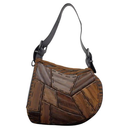 Fendi Hobo Wooden Patchwork Kidney Bean 230998 Brown Wool Shoulder Bag For Sale at 1stDibs