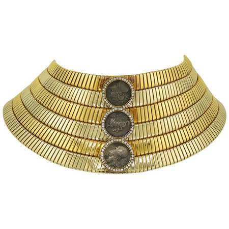 Bvlgari, Three-Coin, Diamond Cuff Choker Necklace