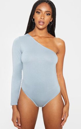 Lead Grey Jersey One Shoulder Thong Bodysuit | PrettyLittleThing